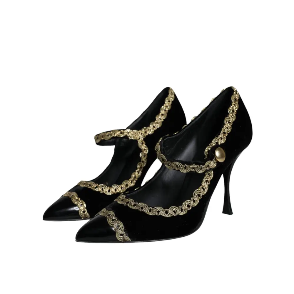 Dolce & Gabbana Schwarz Mary Janes Samt Gold Pumps Schuhe