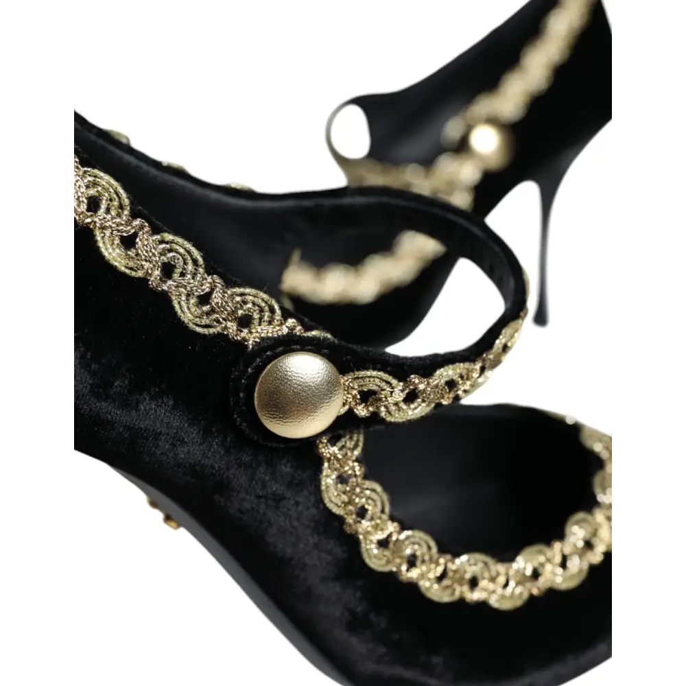 Dolce & Gabbana Schwarz Mary Janes Samt Gold Pumps Schuhe