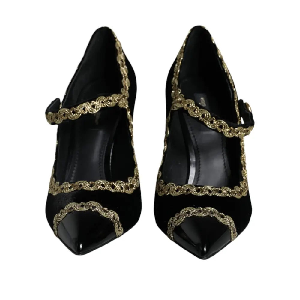 Dolce & Gabbana Schwarz Mary Janes Samt Gold Pumps Schuhe