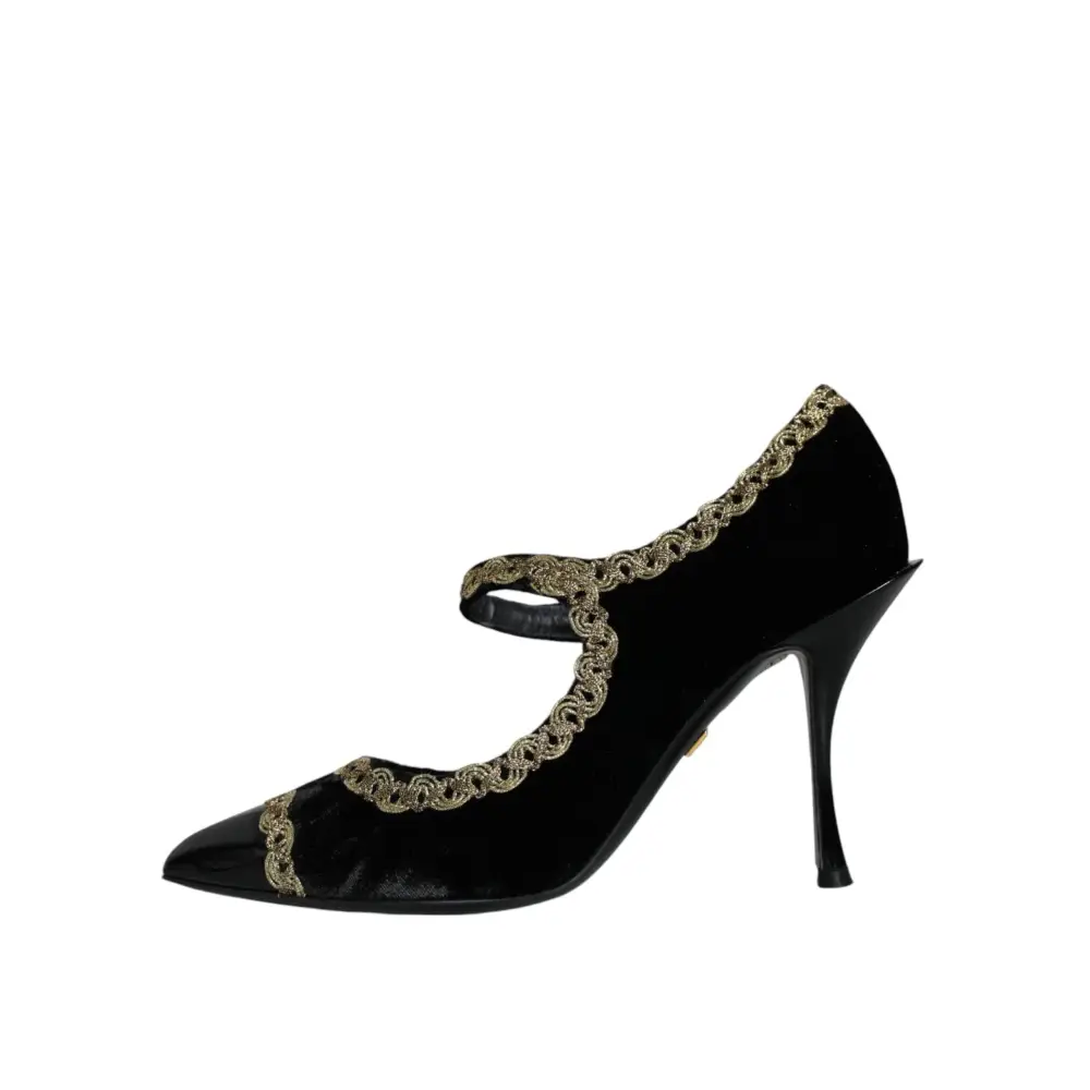 Dolce & Gabbana Schwarz Mary Janes Samt Gold Pumps Schuhe