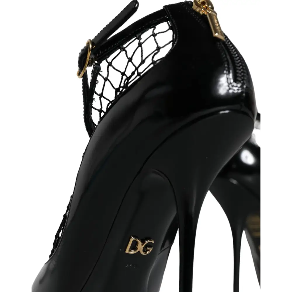 Dolce & Gabbana Schwarz Mesh Lackleder Heels Pumps Schuhe - EU39/US8.5