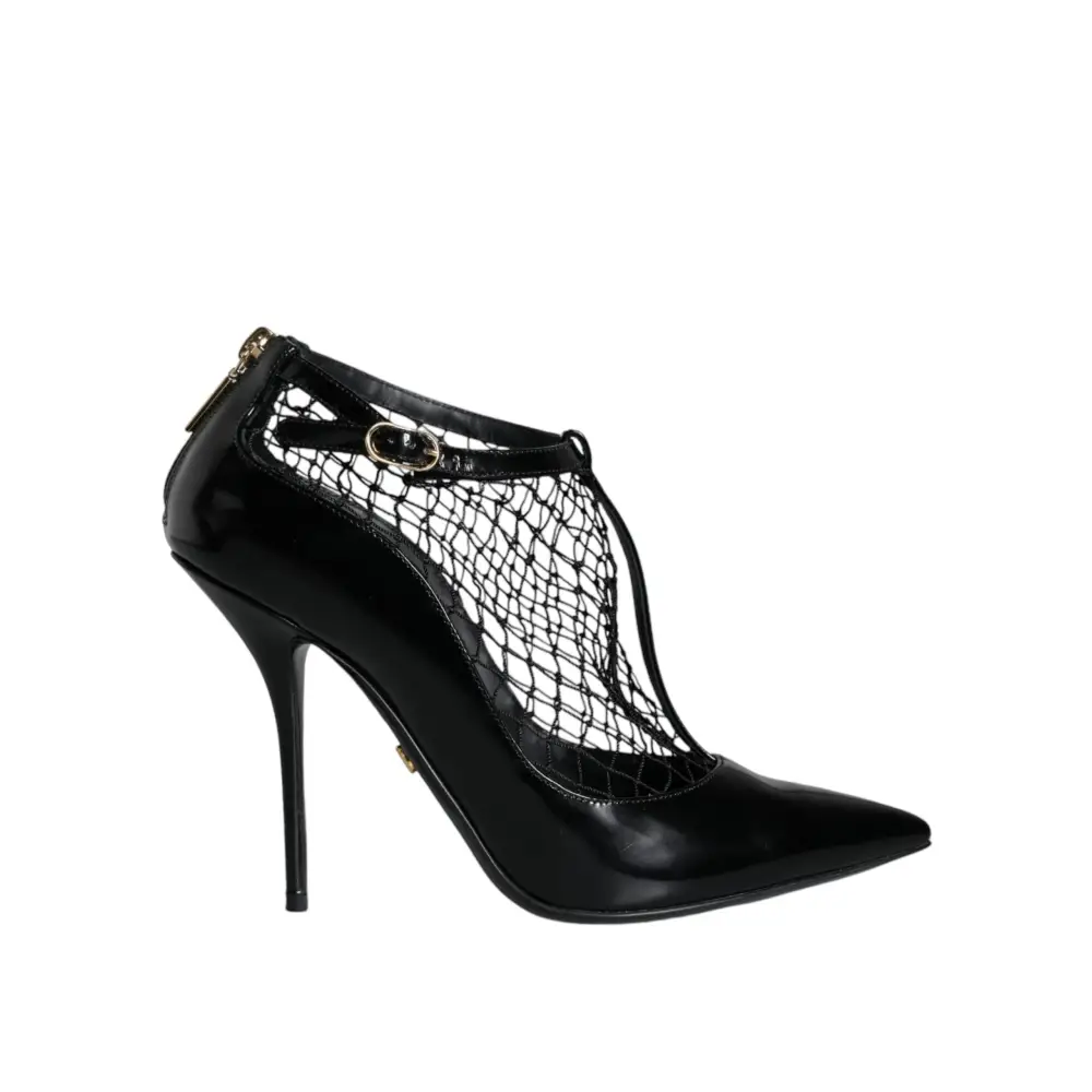 Dolce & Gabbana Schwarz Mesh Lackleder Heels Pumps Schuhe - EU39/US8.5