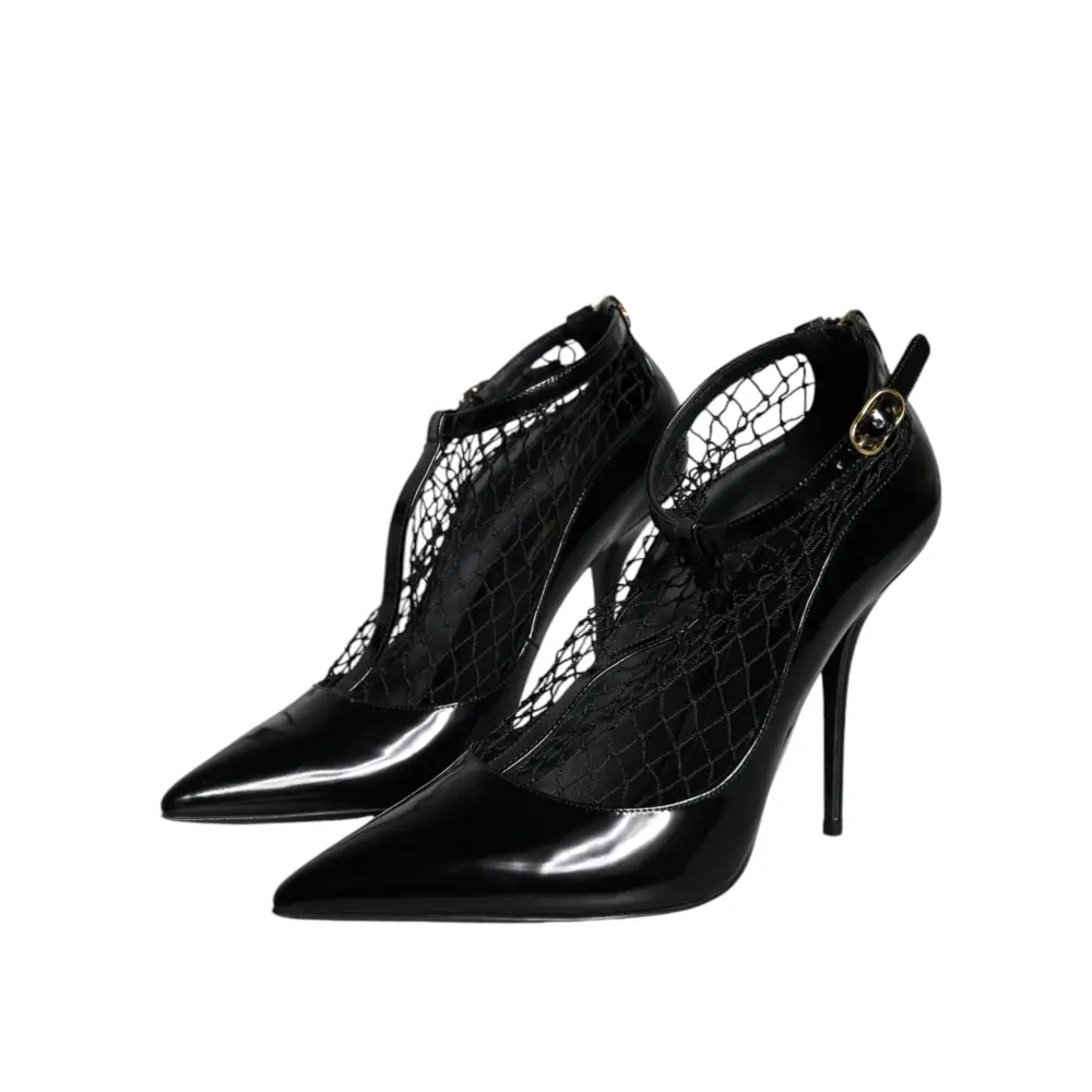 Dolce & Gabbana Schwarz Mesh Lackleder Heels Pumps Schuhe - EU39/US8.5