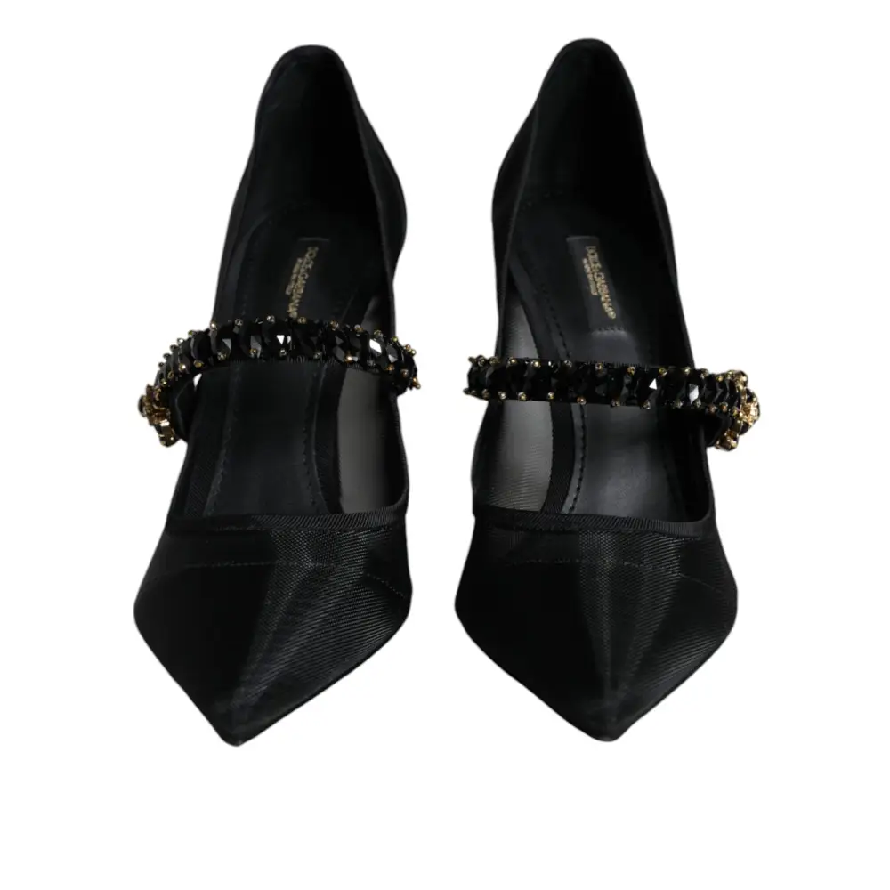Dolce & Gabbana Schwarz Mesh Mary Jane Crystal Heel Pumps Schuhe - EU39/US8.5