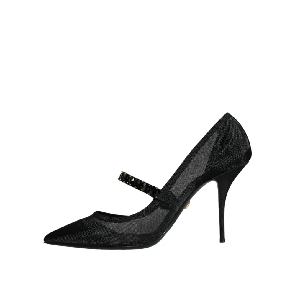 Dolce & Gabbana Schwarz Mesh Mary Jane Crystal Heel Pumps Schuhe - EU39/US8.5