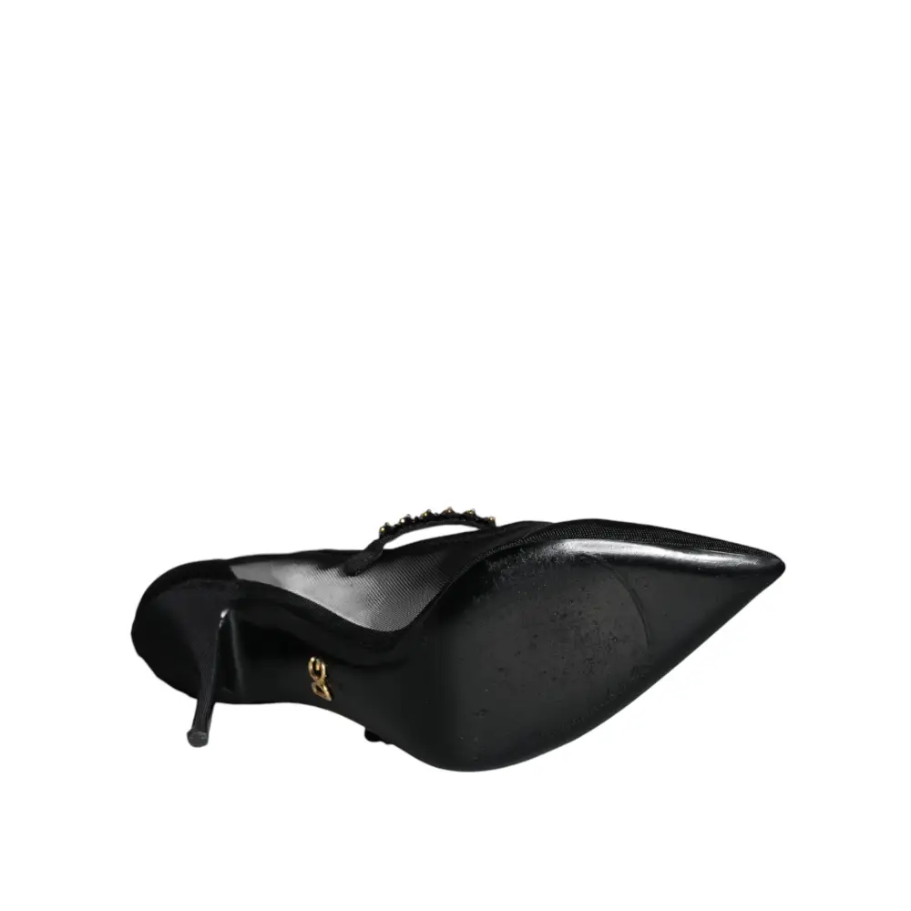 Dolce & Gabbana Schwarz Mesh Mary Jane Crystal Heel Pumps Schuhe - EU39/US8.5