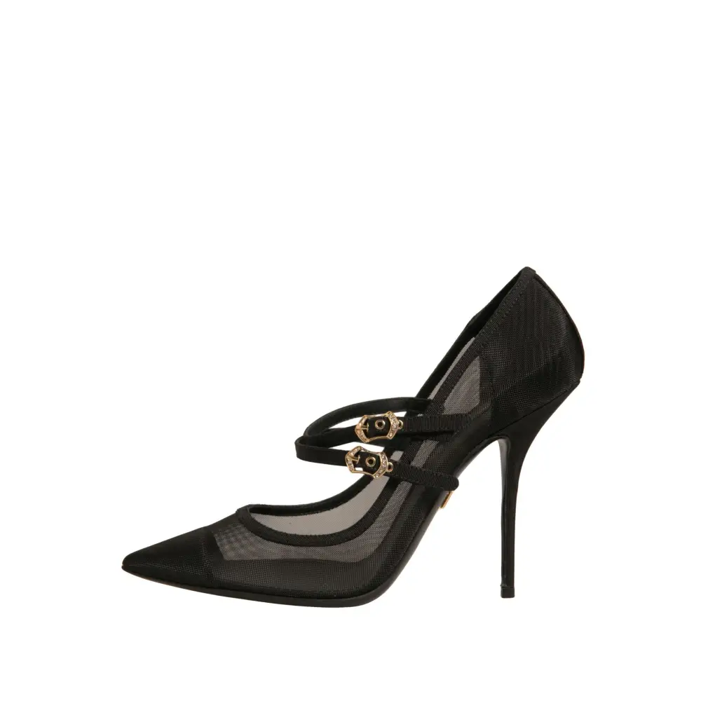 Dolce & Gabbana Schwarz Mesh Mary Jane High Heels Pumps Schuhe
