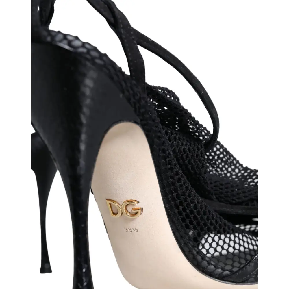 Dolce & Gabbana Schwarz Mesh Stiletto Heels Sandalen Schuhe