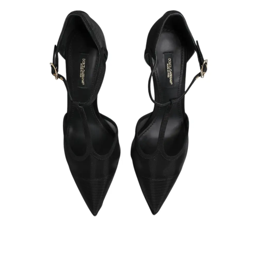 Dolce & Gabbana Schwarz Mesh T-strap Stiletto High Heels Schuhe