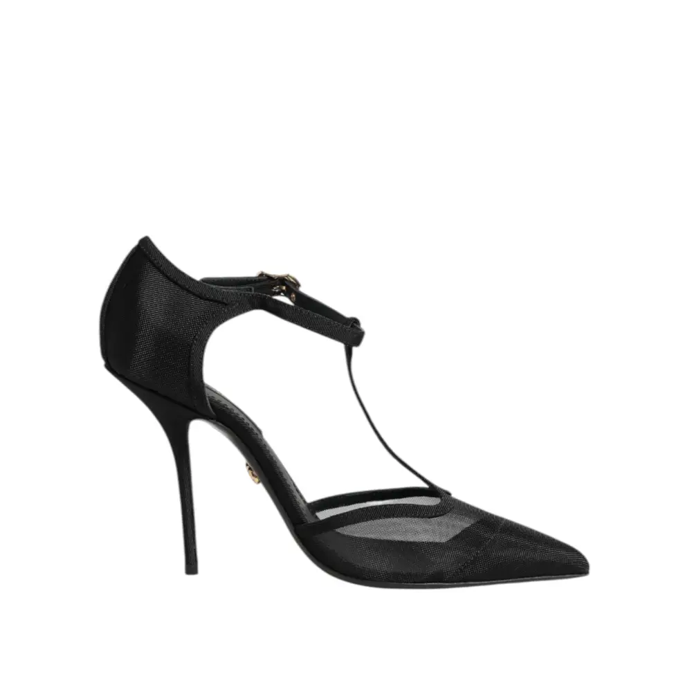 Dolce & Gabbana Schwarz Mesh T-strap Stiletto High Heels Schuhe