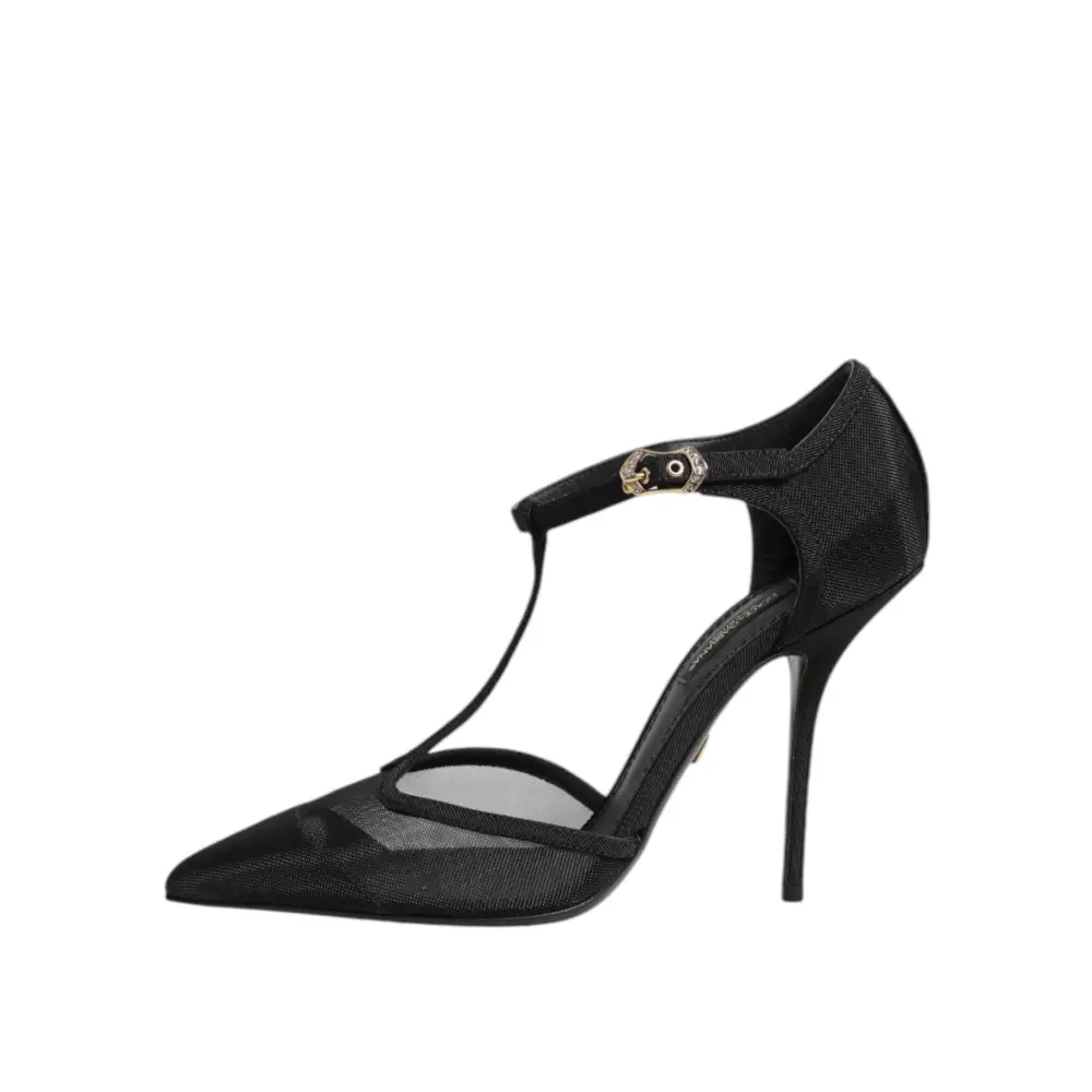 Dolce & Gabbana Schwarz Mesh T-strap Stiletto High Heels Schuhe