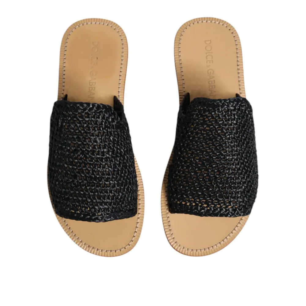 Dolce & Gabbana Schwarz Monochrome geflochtene Raffia Slides Schuhe