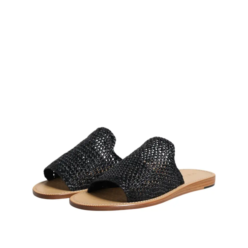 Dolce & Gabbana Schwarz Monochrome geflochtene Raffia Slides Schuhe