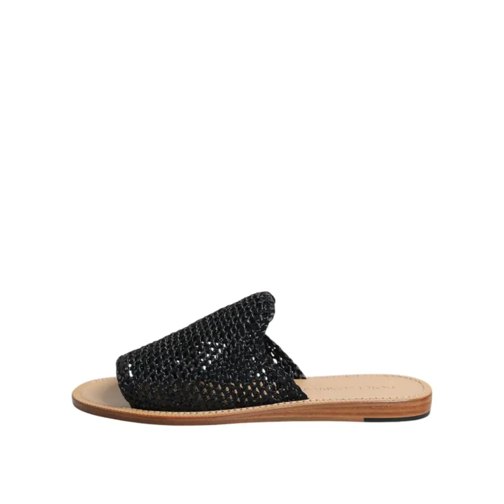 Dolce & Gabbana Schwarz Monochrome geflochtene Raffia Slides Schuhe