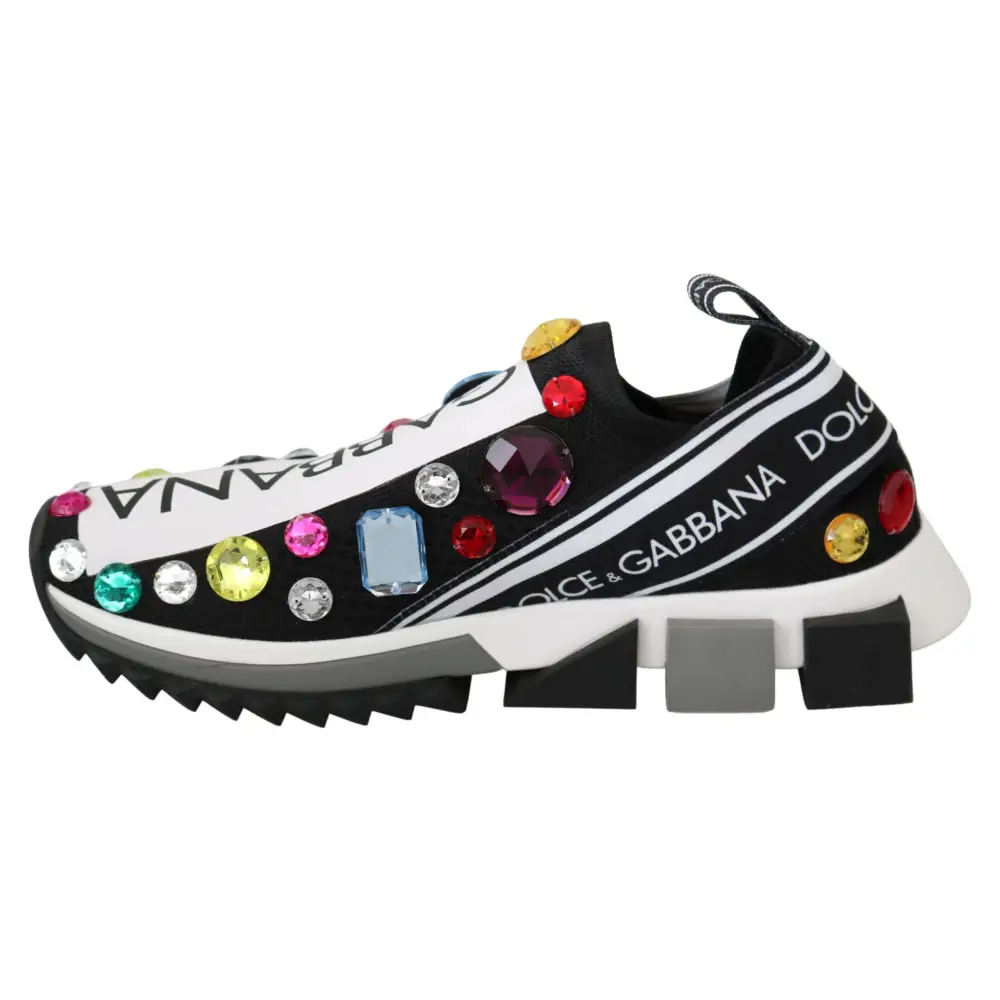 Dolce & Gabbana Schwarz Multicolor Crystal Sneakers Schuhe