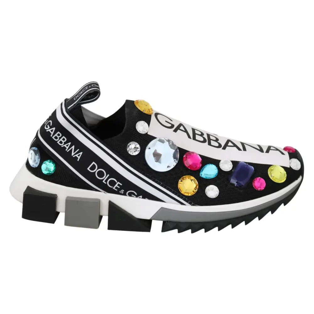 Dolce & Gabbana Schwarz Multicolor Crystal Sneakers Schuhe