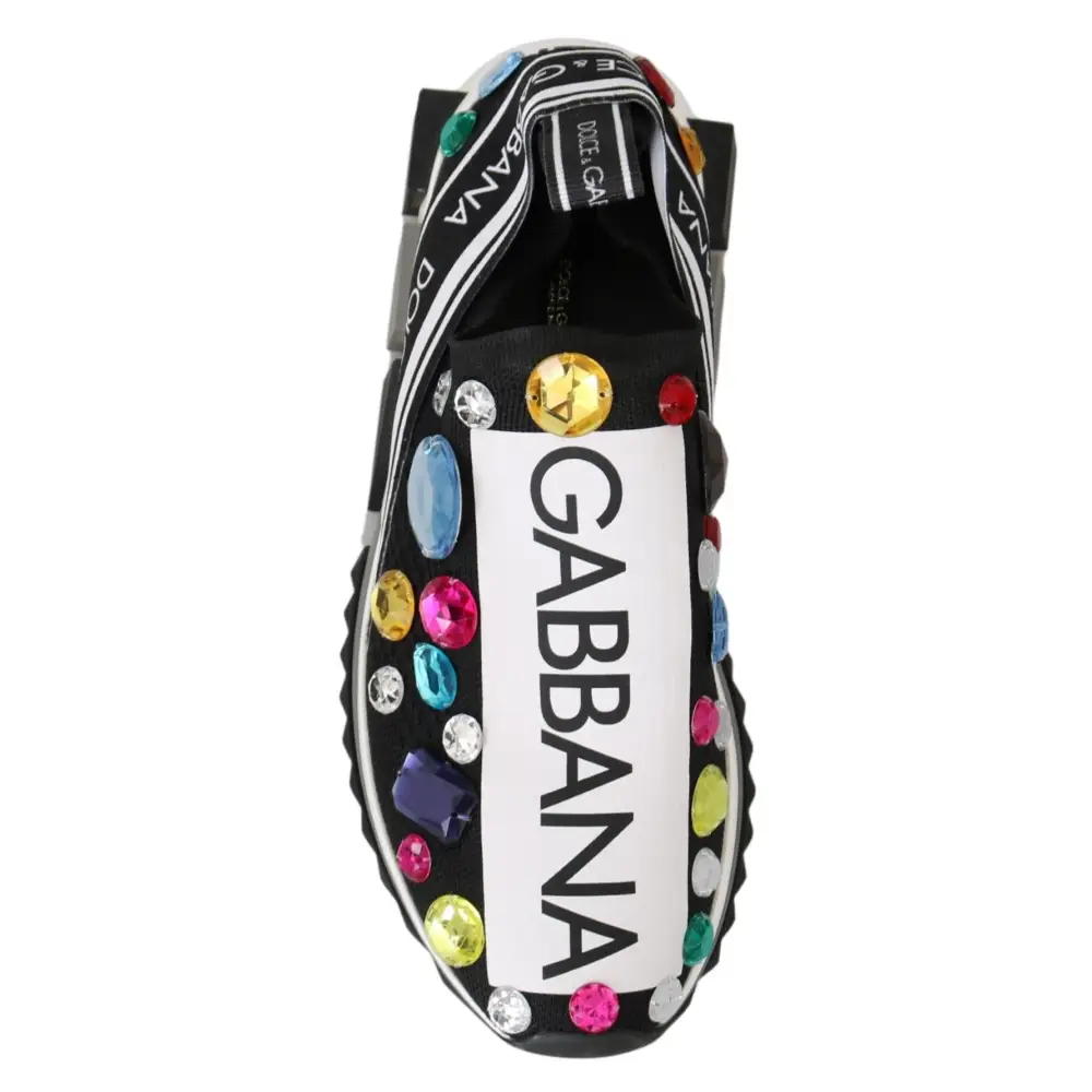 Dolce & Gabbana Schwarz Multicolor Crystal Sneakers Schuhe