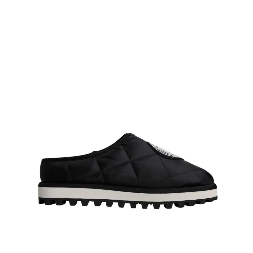 Dolce & Gabbana Schwarz Nylon gesteppt Logo Patch Sandalen Rutschen Schuhe - EU44/US11