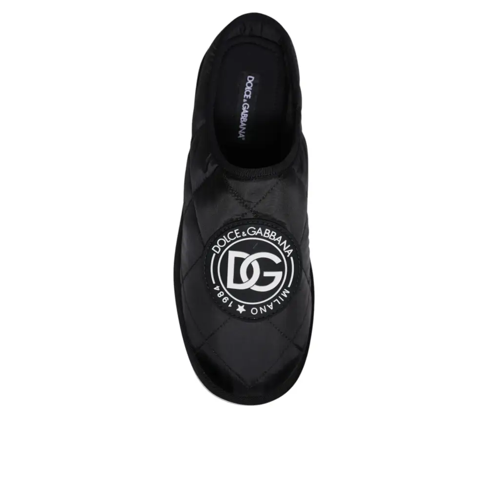 Dolce & Gabbana Schwarz Nylon gesteppt Logo Patch Sandalen Rutschen Schuhe - EU44/US11