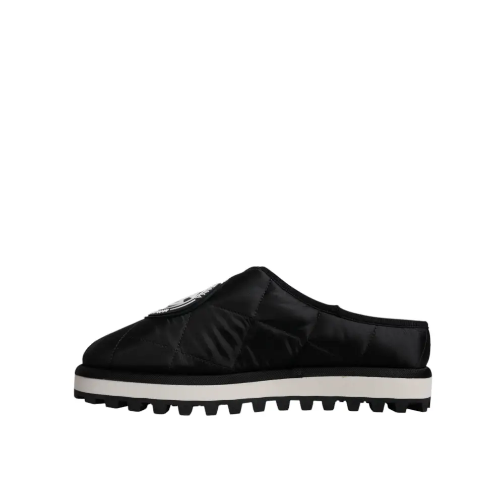 Dolce & Gabbana Schwarz Nylon gesteppt Logo Patch Sandalen Rutschen Schuhe - EU44/US11