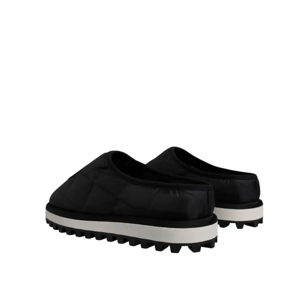 Dolce & Gabbana Schwarz Nylon gesteppt Logo Patch Sandalen Rutschen Schuhe - EU44/US11