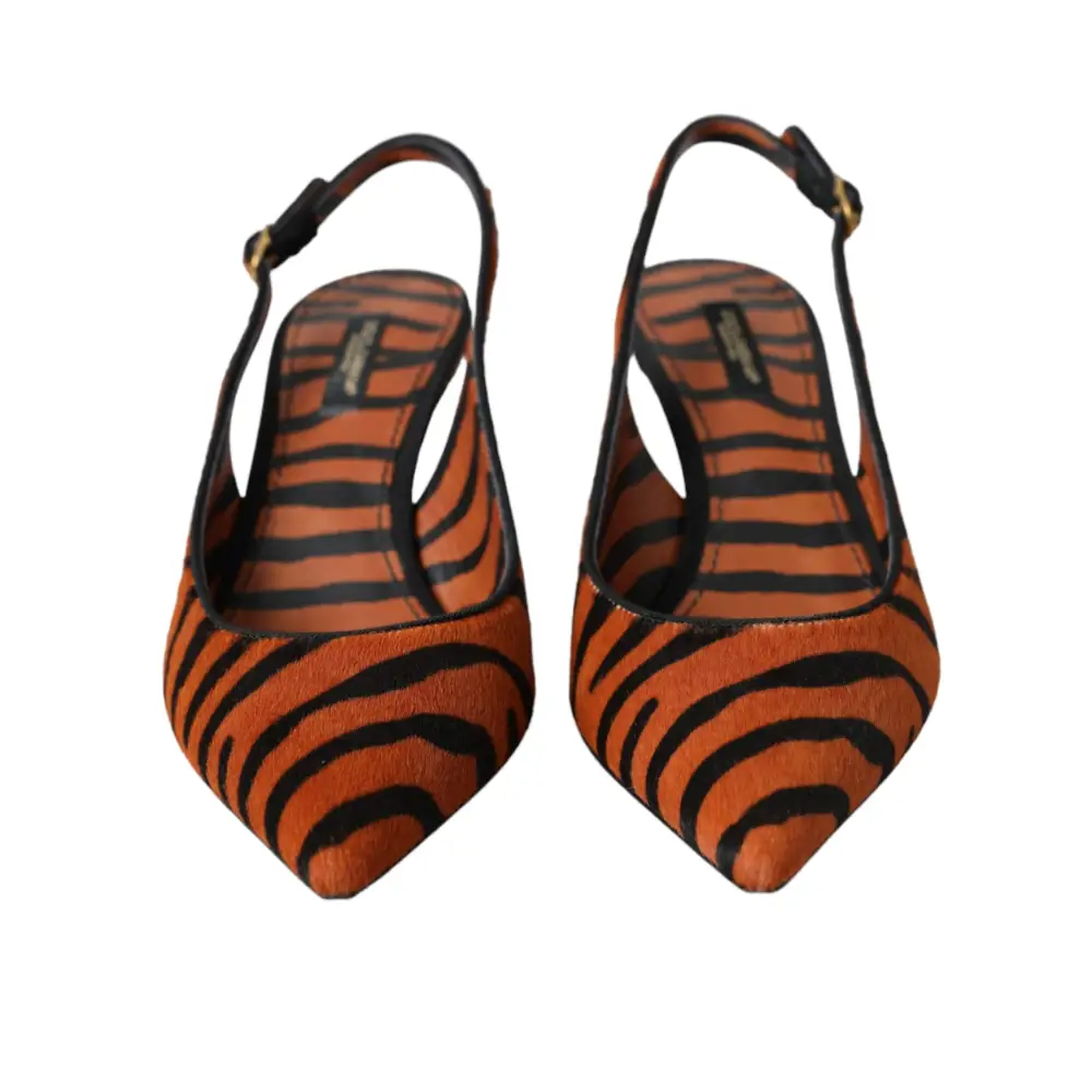 Dolce & Gabbana Schwarz Orange Zebra Leder Slingbacks Schuhe
