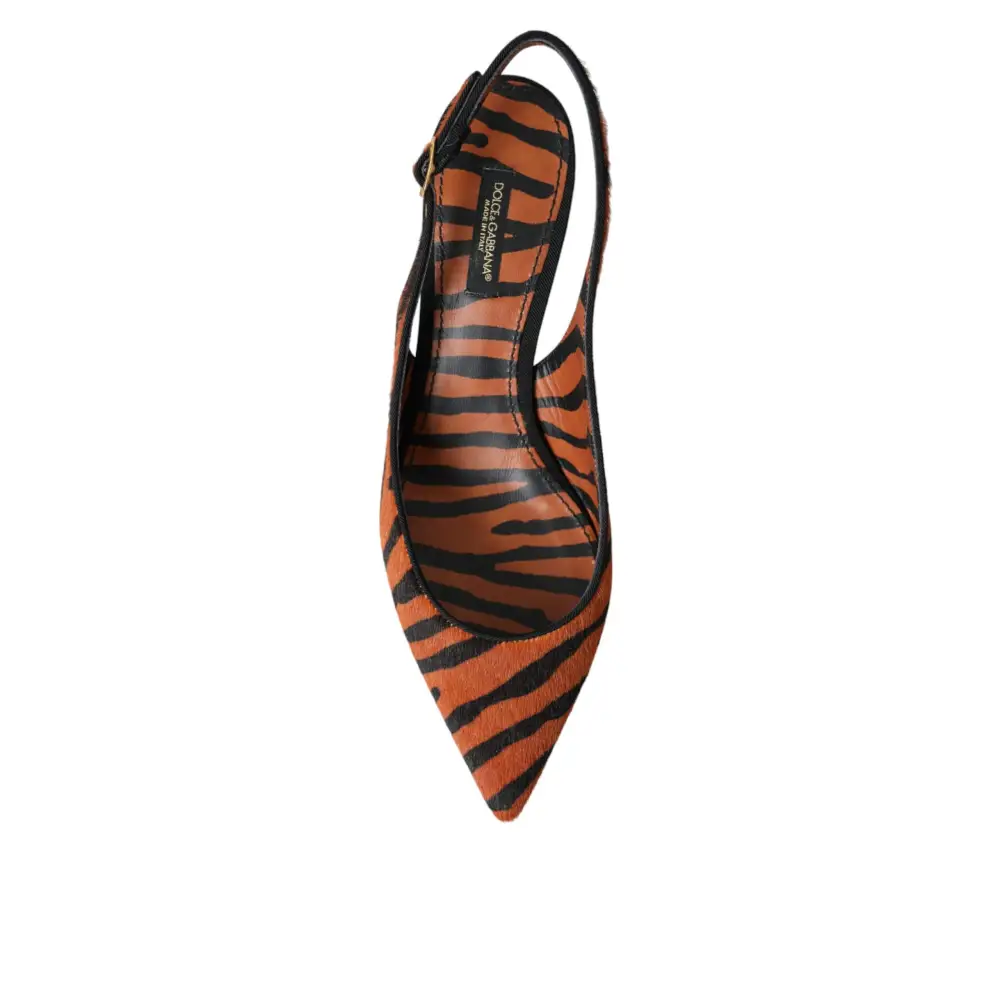 Dolce & Gabbana Schwarz Orange Zebra Leder Slingbacks Schuhe