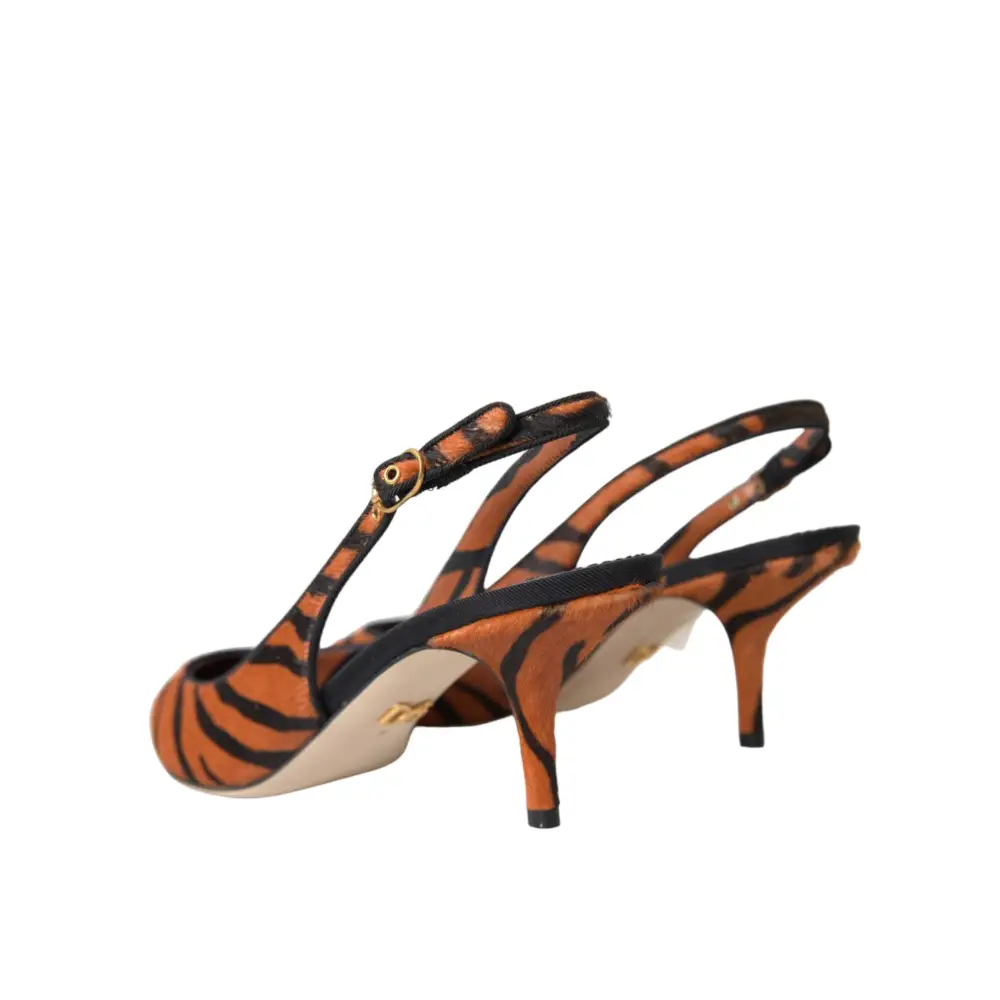 Dolce & Gabbana Schwarz Orange Zebra Leder Slingbacks Schuhe