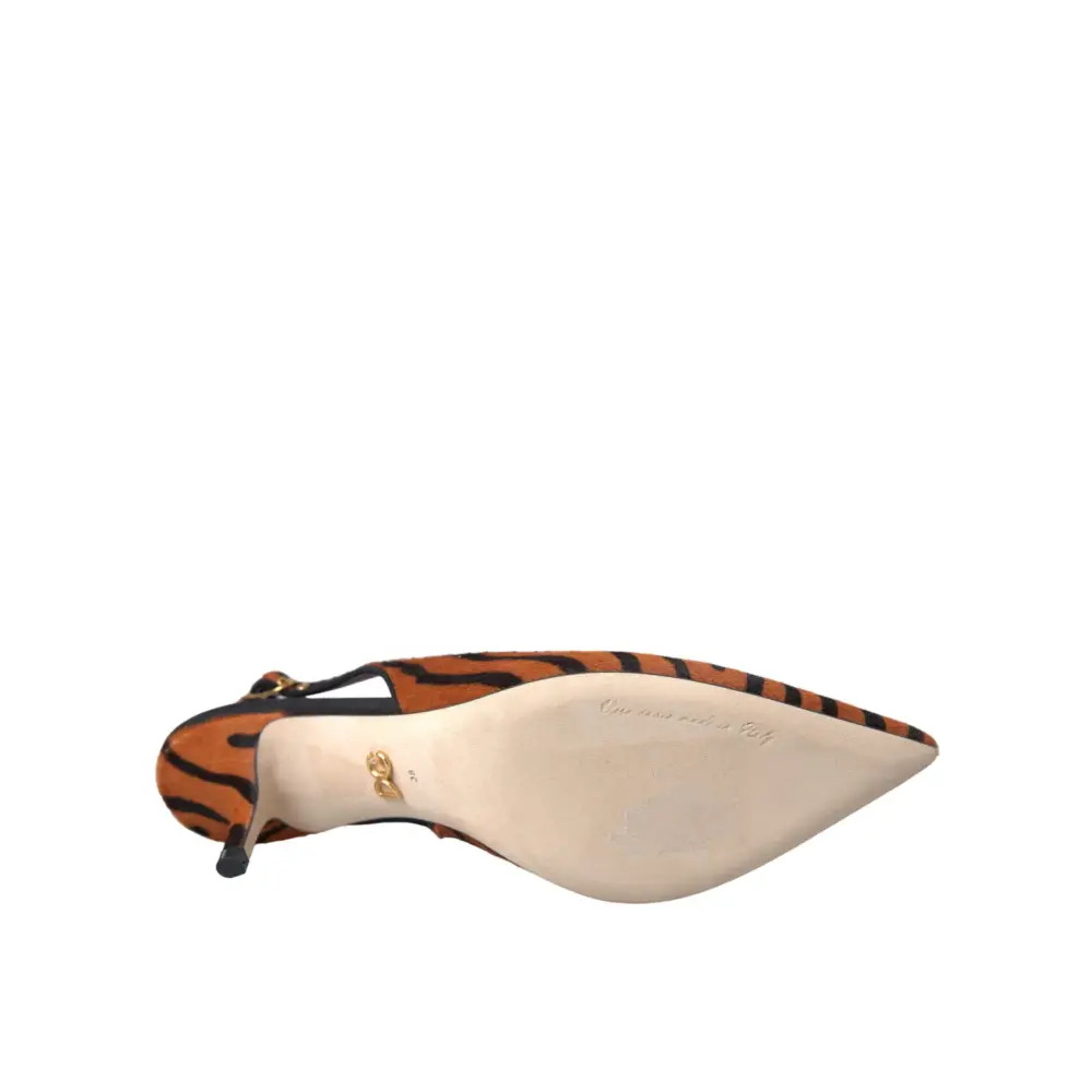 Dolce & Gabbana Schwarz Orange Zebra Leder Slingbacks Schuhe