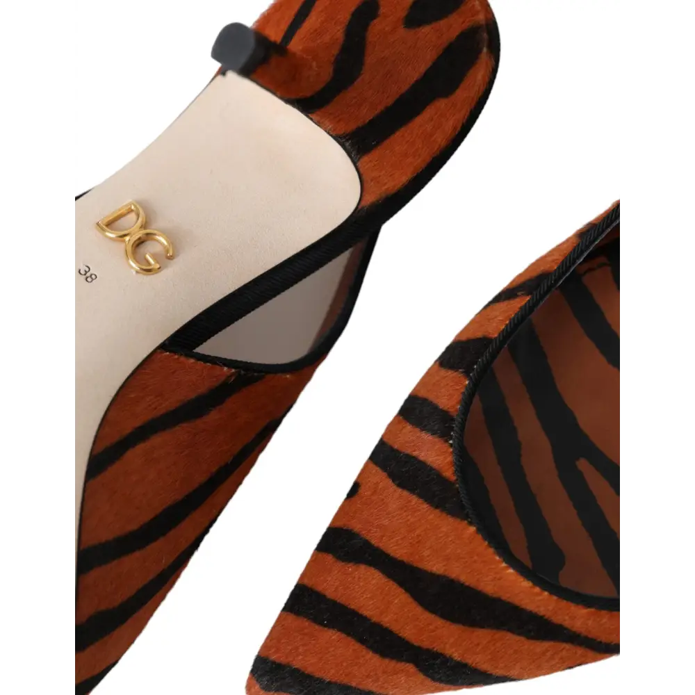 Dolce & Gabbana Schwarz Orange Zebra Leder Slingbacks Schuhe