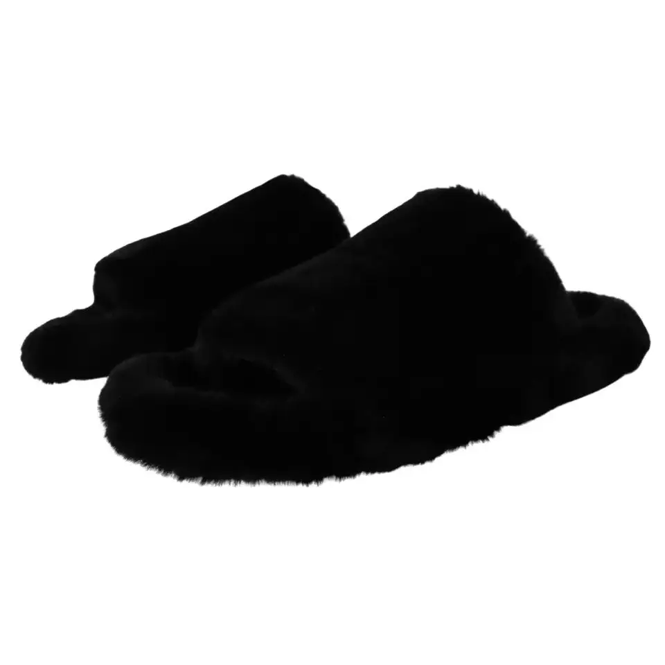 Dolce & Gabbana Schwarz Polyester Kunstfell Herren Flats Sandalen Schuhe - EU44.5/US11.5