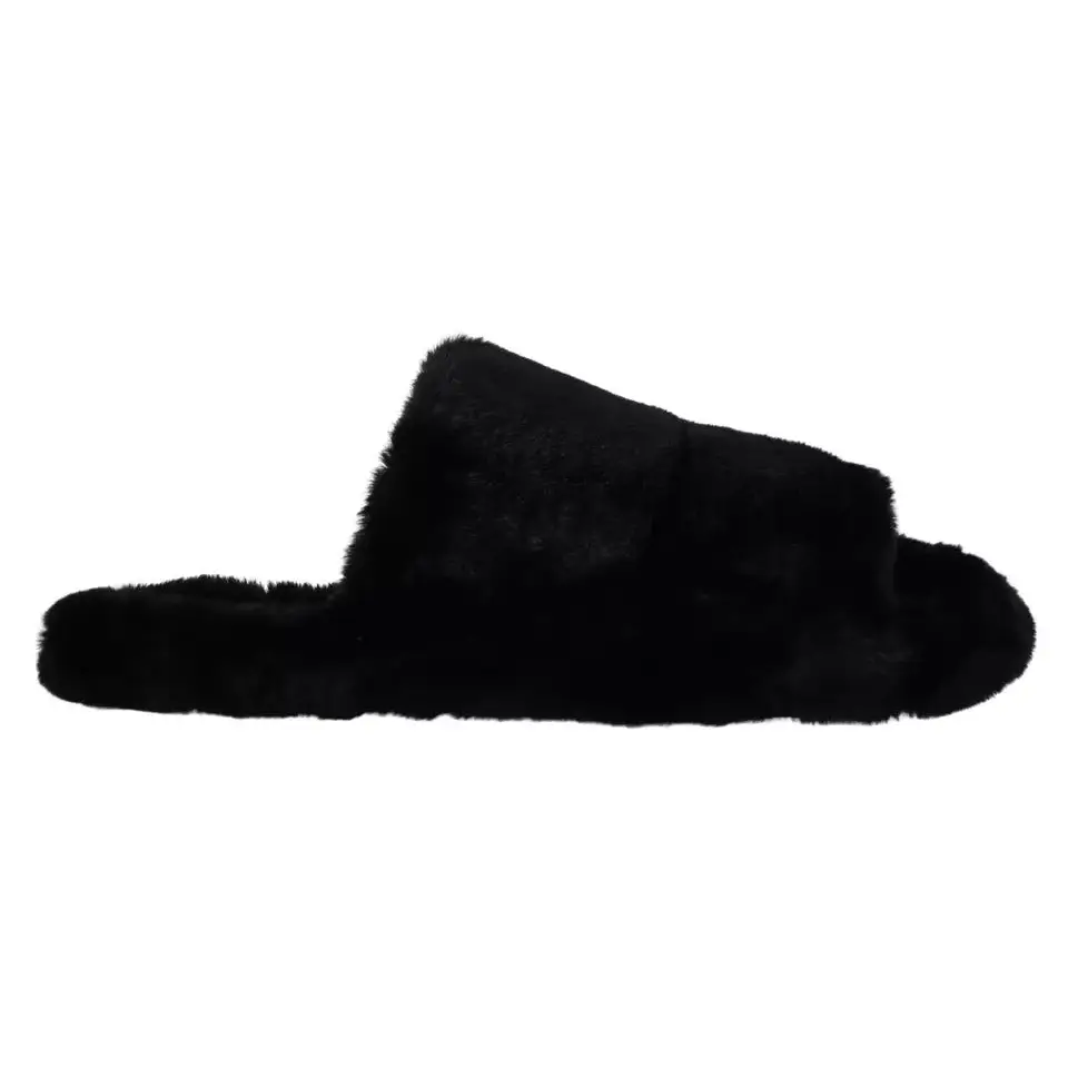 Dolce & Gabbana Schwarz Polyester Kunstfell Herren Flats Sandalen Schuhe - EU44.5/US11.5