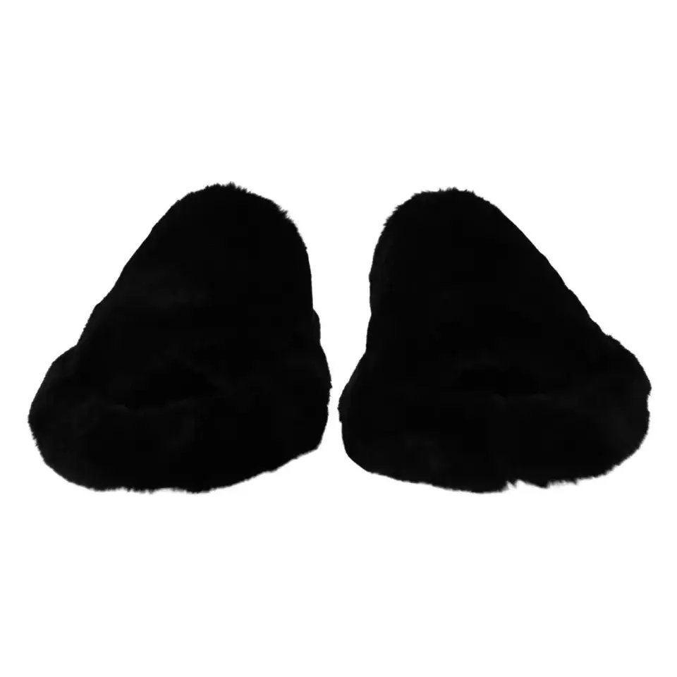 Dolce & Gabbana Schwarz Polyester Kunstfell Herren Flats Sandalen Schuhe - EU44.5/US11.5