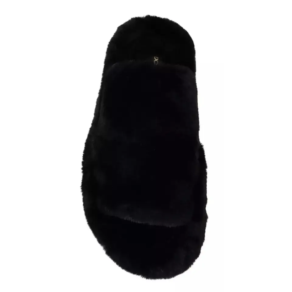 Dolce & Gabbana Schwarz Polyester Kunstfell Herren Flats Sandalen Schuhe - EU44.5/US11.5