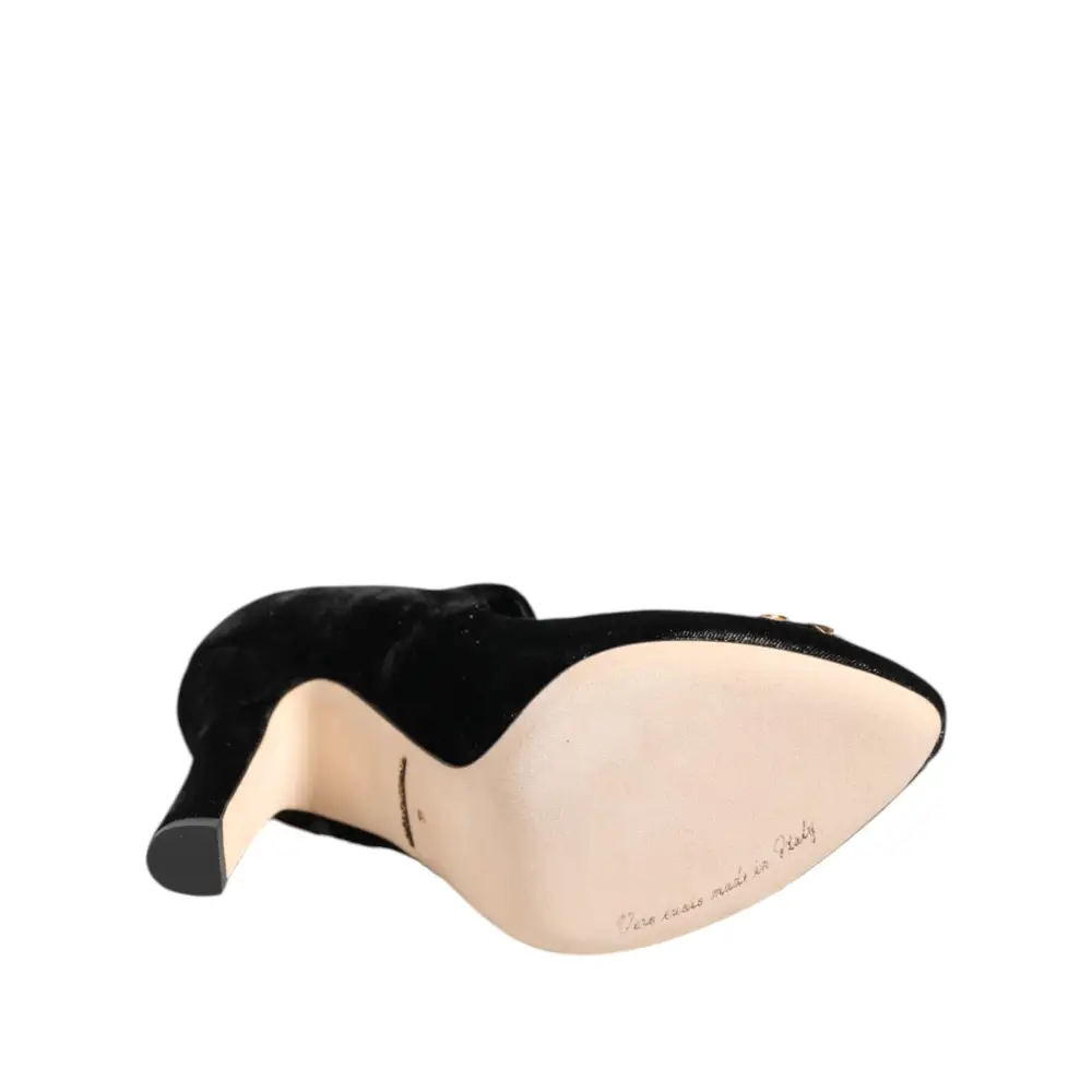 Dolce & Gabbana Schwarz Rosen Kristall Brosche Mary Jane Schuhe