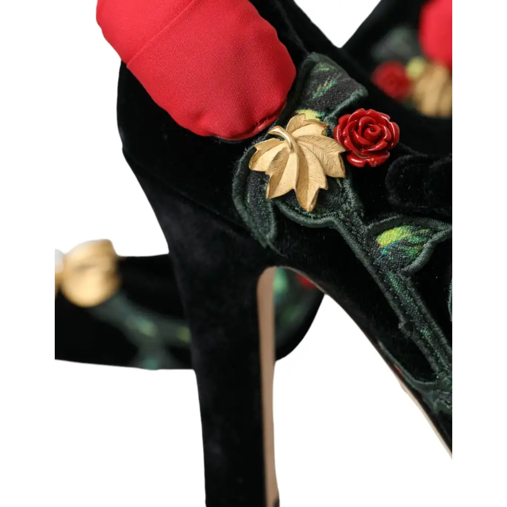 Dolce & Gabbana Schwarz Rosen Kristall Brosche Mary Jane Schuhe - EU36/US5.5