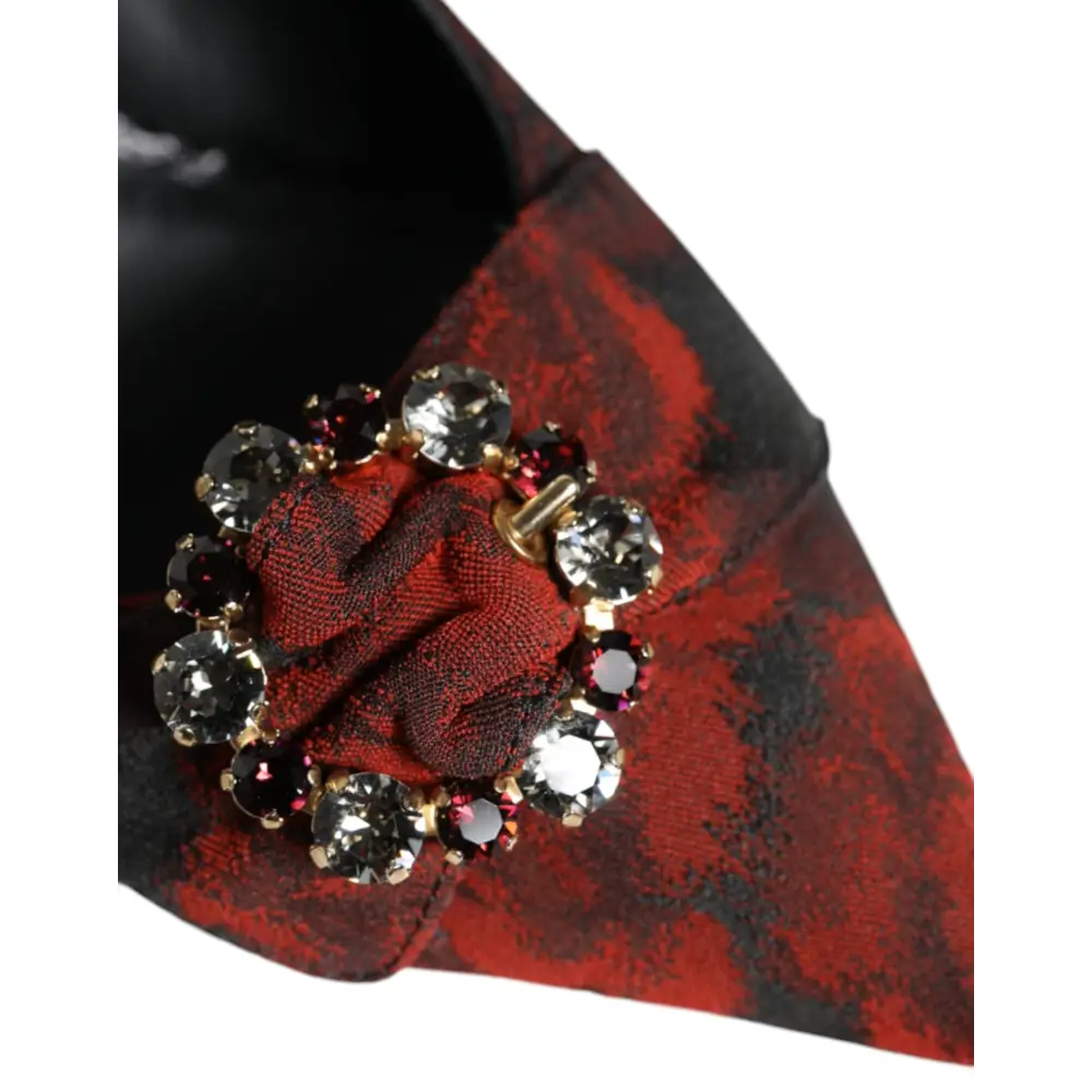 Dolce & Gabbana Schwarz Rot Floral Kristall Absatz Slingback Schuhe