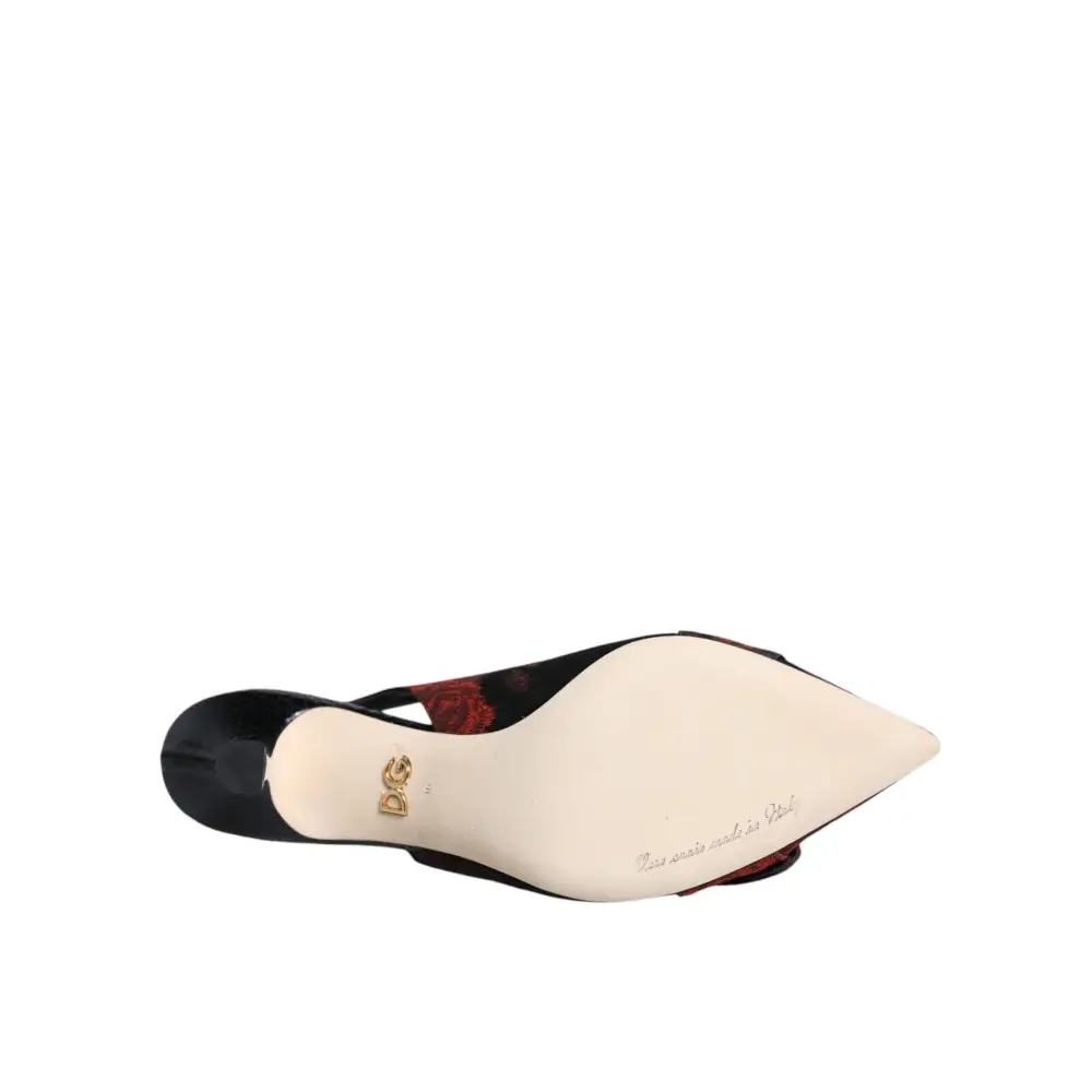Dolce & Gabbana Schwarz Rot Floral Kristall Absatz Slingback Schuhe