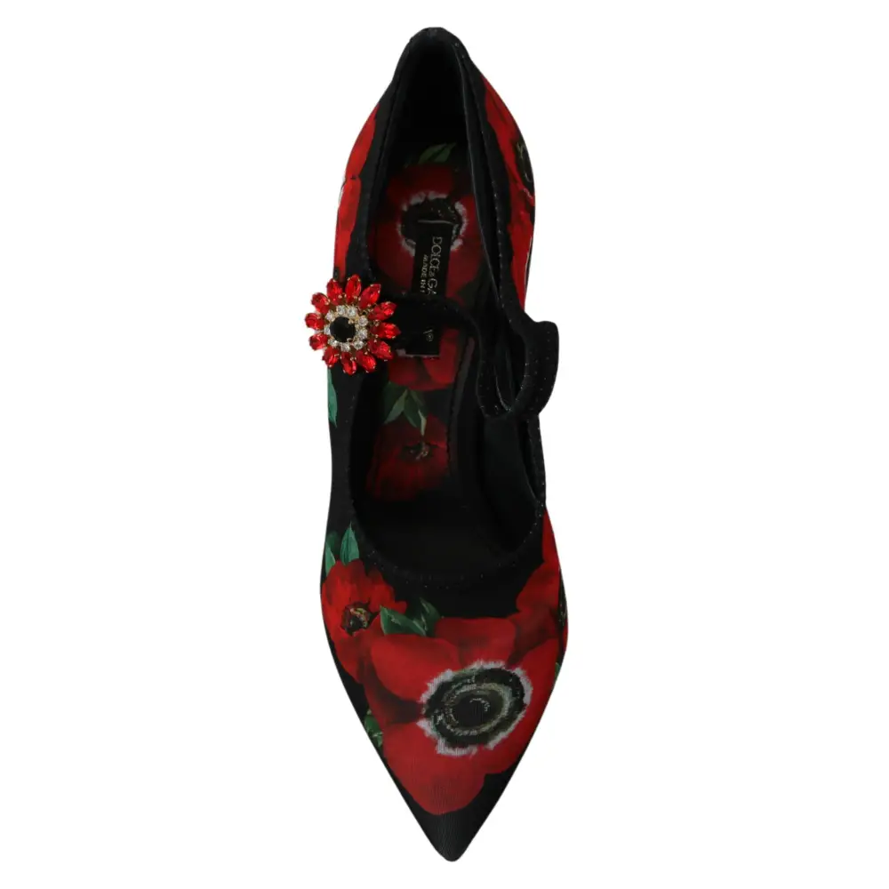 Dolce & Gabbana Schwarz Rot Floral Mary Janes Pumps Schuhe - EU36/US5.5