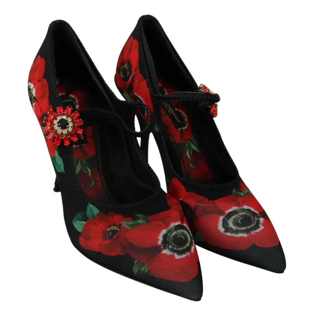 Dolce & Gabbana Schwarz Rot Floral Mary Janes Pumps Schuhe - EU36/US5.5