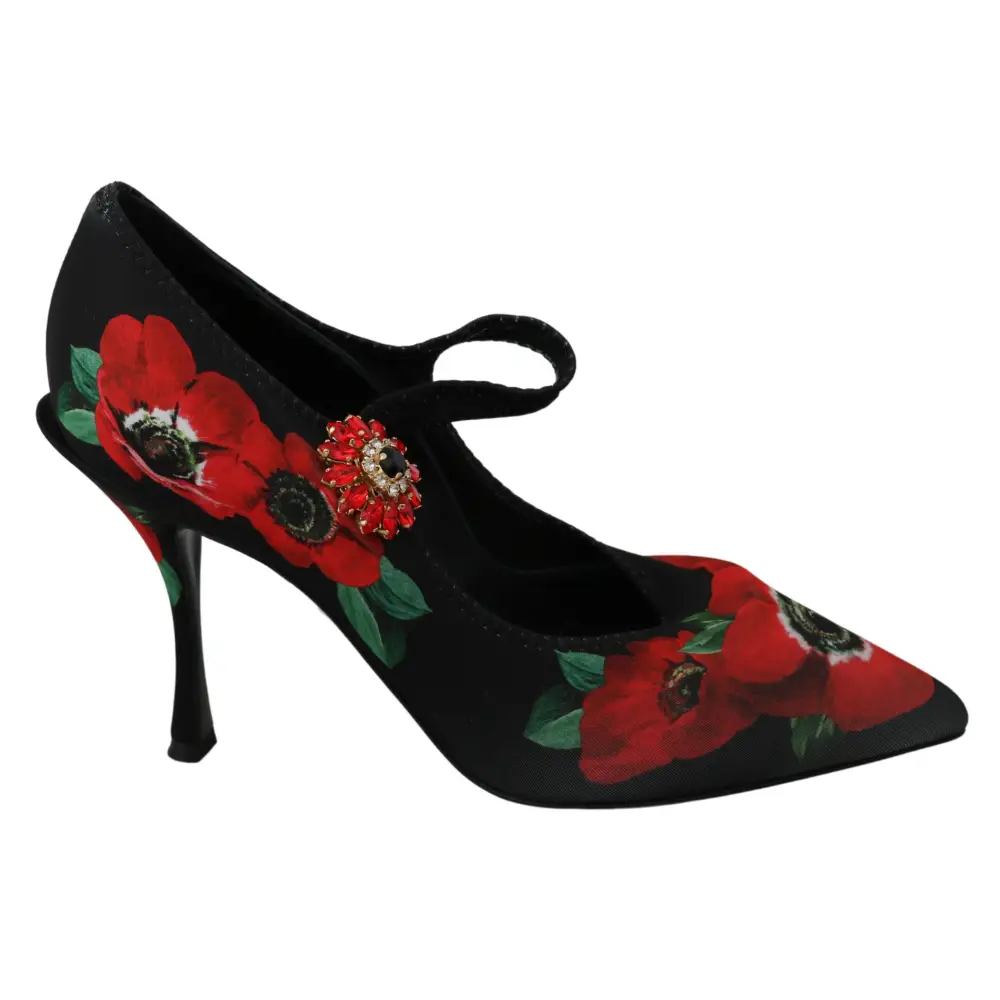 Dolce & Gabbana Schwarz Rot Floral Mary Janes Pumps Schuhe - EU36/US5.5