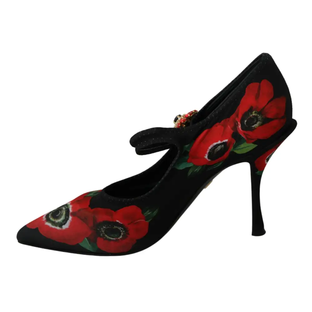 Dolce & Gabbana Schwarz Rot Floral Mary Janes Pumps Schuhe - EU36/US5.5