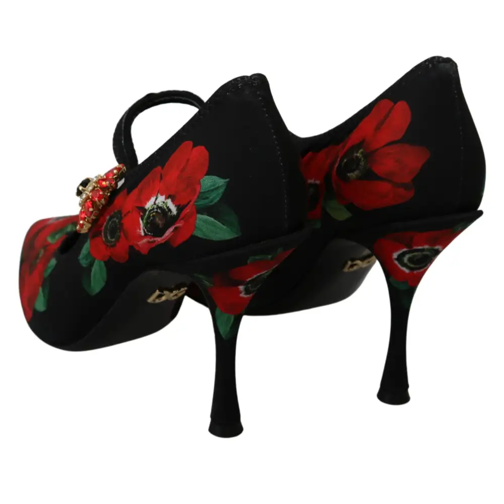 Dolce & Gabbana Schwarz Rot Floral Mary Janes Pumps Schuhe - EU36/US5.5