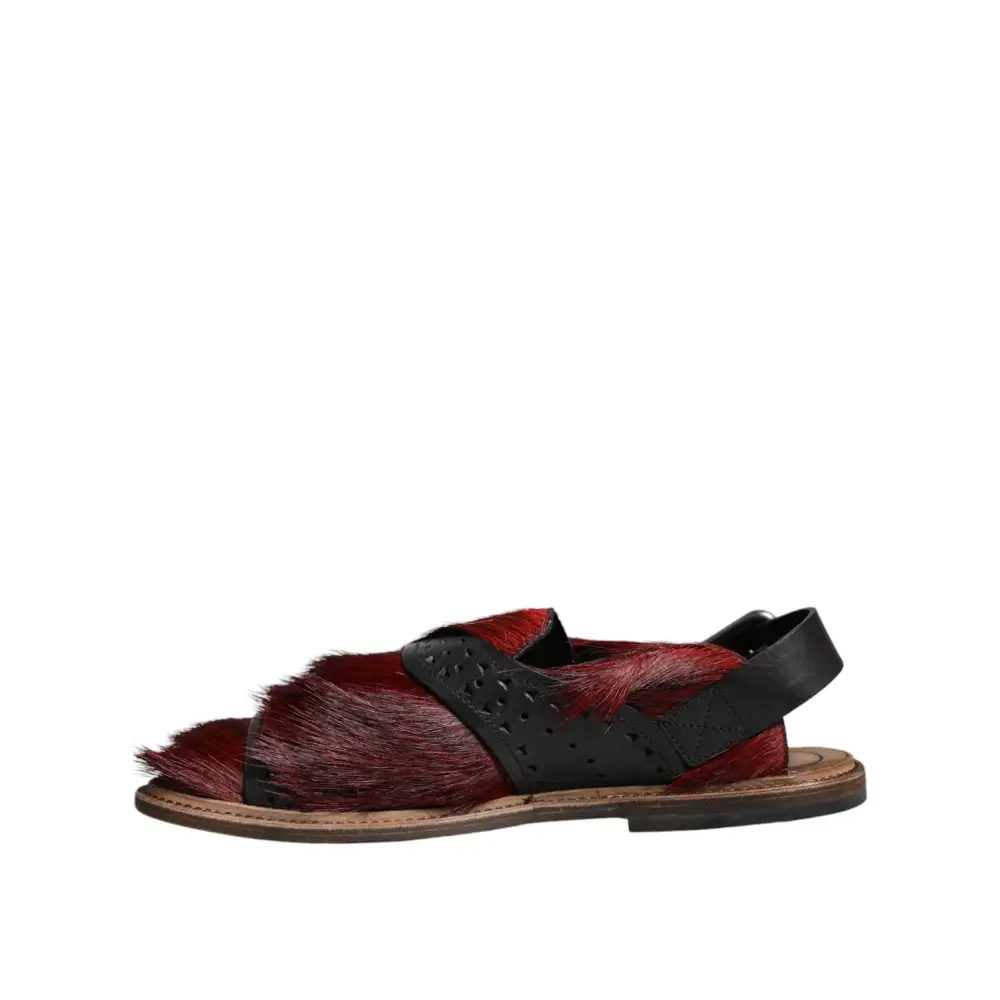 Dolce & Gabbana Schwarz Rot Gazelle Haar Leder Sandalen Schuhe - EU43/US10