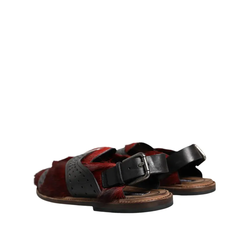 Dolce & Gabbana Schwarz Rot Gazelle Haar Leder Sandalen Schuhe - EU43/US10
