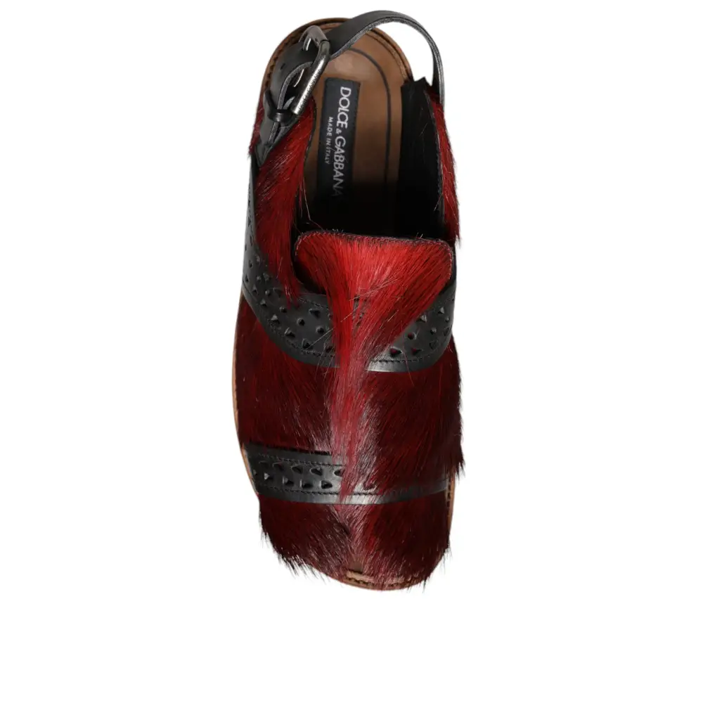 Dolce & Gabbana Schwarz Rot Gazelle Haar Leder Sandalen Schuhe - EU43/US10