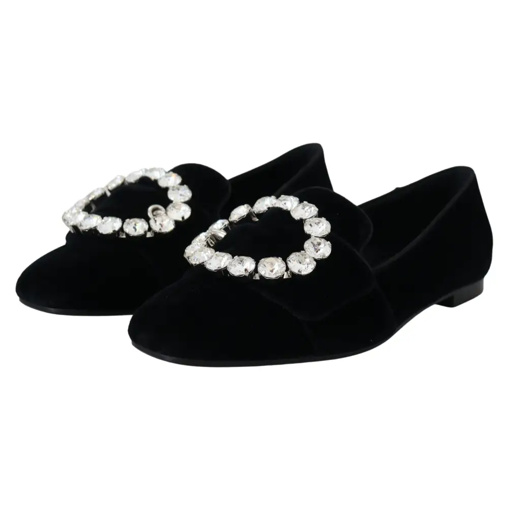 Dolce & Gabbana Schwarz Samt Kristalle Loafers Flats Schuhe