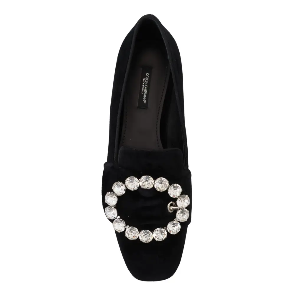 Dolce & Gabbana Schwarz Samt Kristalle Loafers Flats Schuhe
