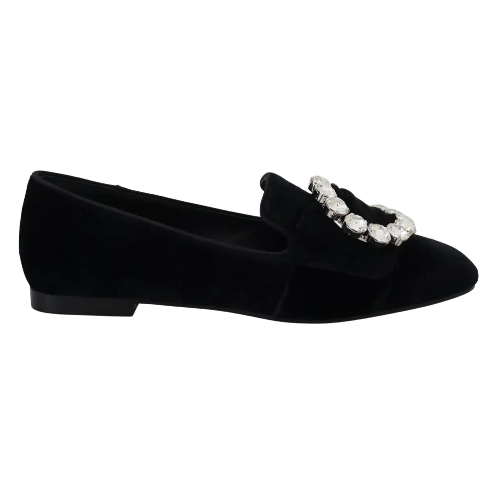 Dolce & Gabbana Schwarz Samt Kristalle Loafers Flats Schuhe