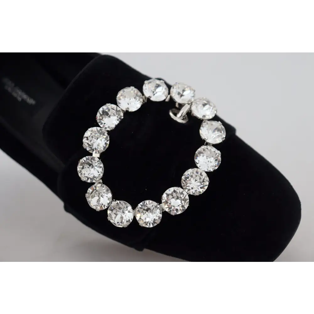 Dolce & Gabbana Schwarz Samt Kristalle Loafers Flats Schuhe